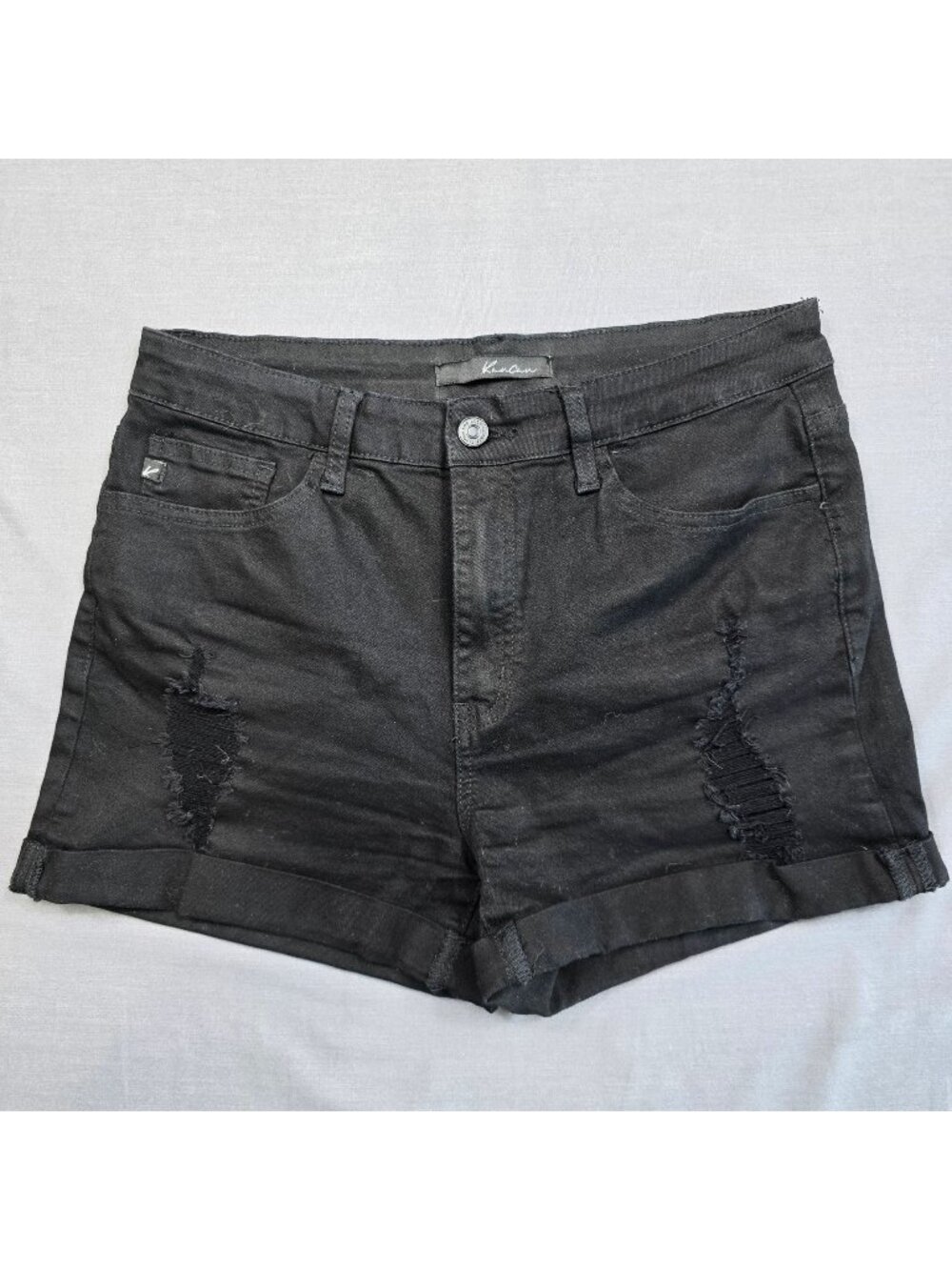 KanCan Womens Size W11 Black Distressed Denim Shorts Rolled Hem Stretch